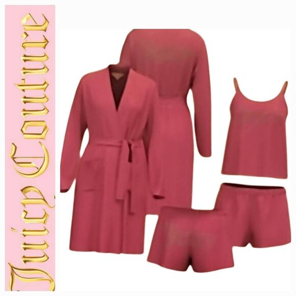 Juicy Couture 3-PC Satin Rhinestone Logo Robe, Shorts, & Tank PJ Set